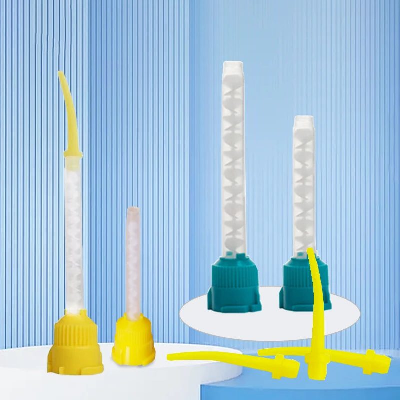 Dental Impression Mischspitzen Gelb 1:1 Intraorale Spitze Einweg-Mischkopf aus Silikonkautschuk Mischrohr Zahnmedizinmaterialien