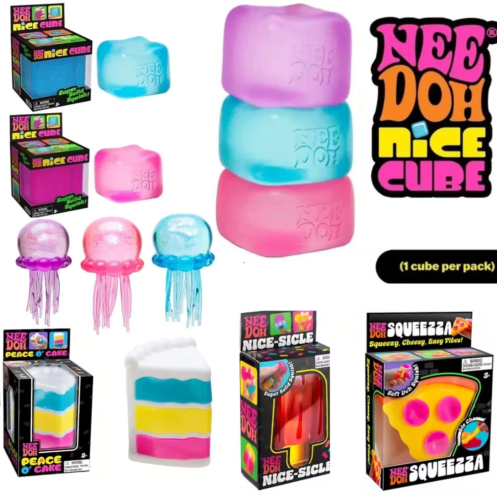 Heißer Schylling NeeDoh Nice Cube, sensorischer Anti-Stress-Block, weiches, knautschbares Stressabbau-Fidget-Spielzeug, ideales Souvenir-Geschenk für Kinder