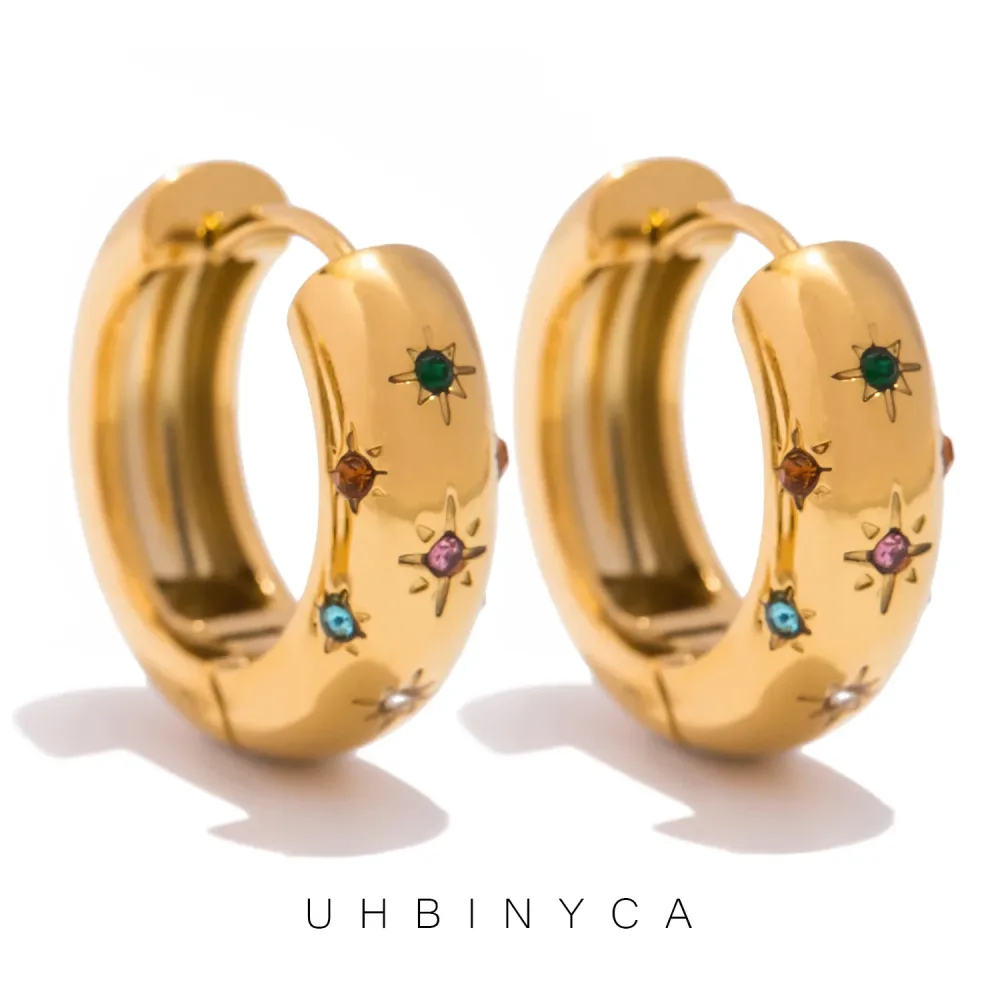 UHBINYCA Klassische eingelegte Zirkon-Creolen für Damen, Edelstahl plattiert mit 18 Karat Gold, exquisite Ohrringe