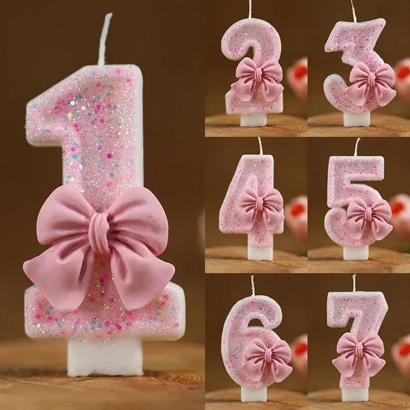 Neue Zahlen-Kuchenkerze Rosa Glitzer Geburtstagskerze 0 1 2 3 4 5 6 7 8 9 3D Zahlenkerze Kuchendekoration Geburtstagsparty Tortendeko