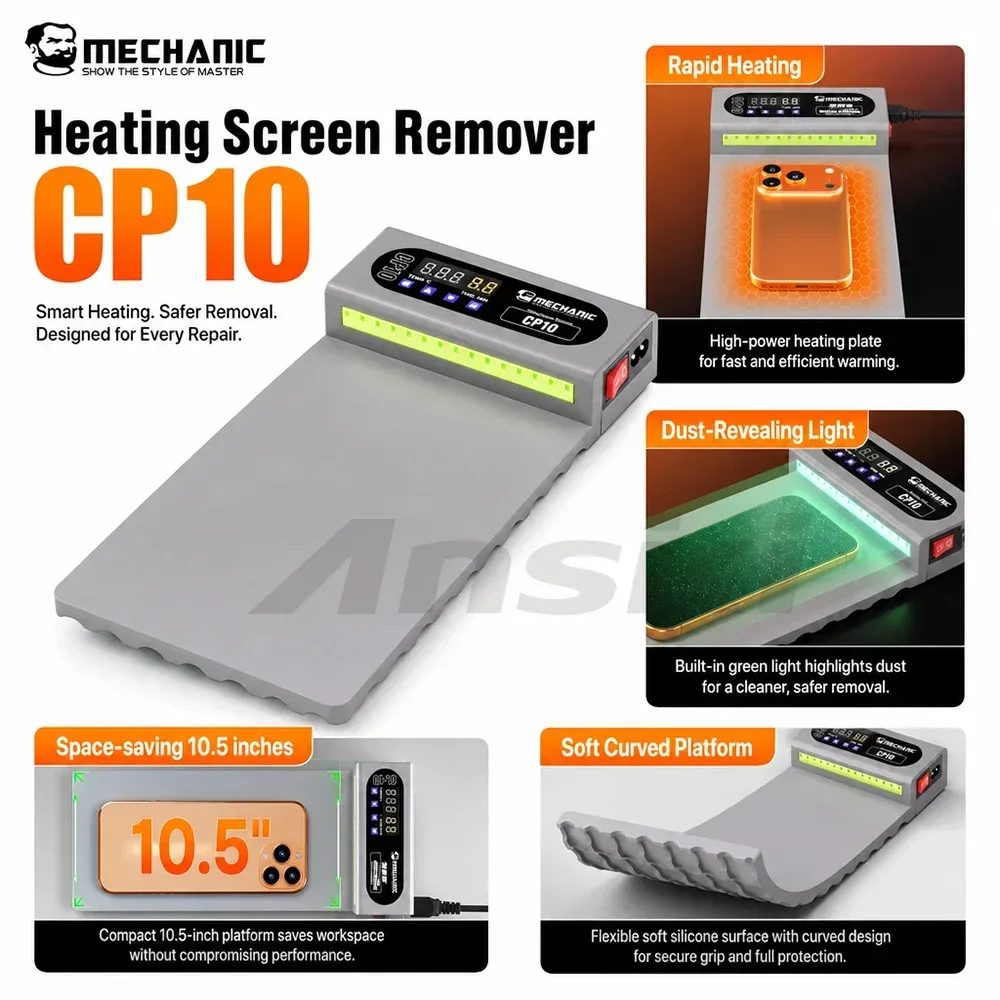 MECHANIC CP10 Heizmatte zur Bildschirmentfernung, 10,5 Zoll LCD-Trennmatte mit Timer/Temperaturregelung für Handy-Reparaturwerkzeug