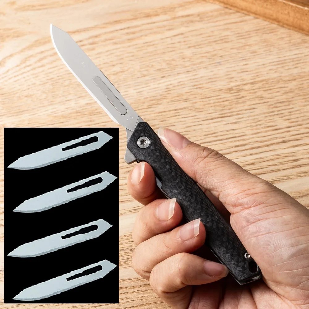 Klappbares Chirurgiemesser aus Kohlefaser, scharfes Papierschneidemesser, Camping, Auspacken, tragbares Outdoor-Schnitzwerkzeug, 60er Klinge