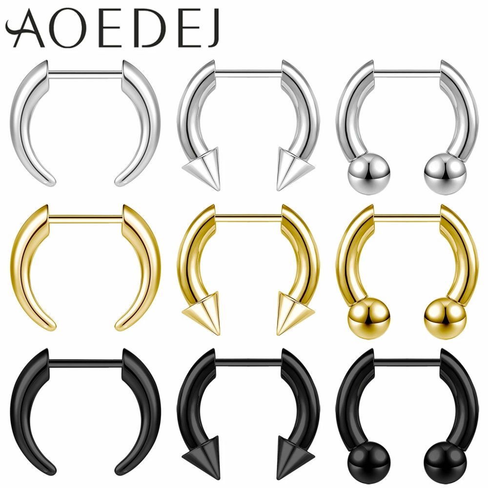 AOEDEJ 1 PC 16G Plug-In-Stil Edelstahl Nasenringe Damen Herren Septum Ring Spike Ox Horn Große Messgeräte Körperpiercings 8/10 MM