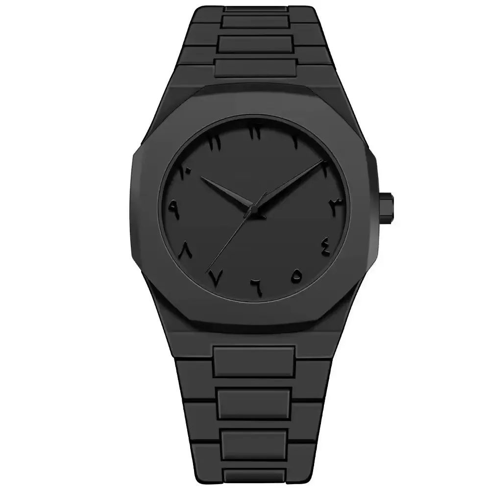 Neue Modische Herrenuhr Einfache Schwarze Quarz-Armbanduhr mit Arabischen Ziffern Lässiges Design mit Öltropfen-Armband
