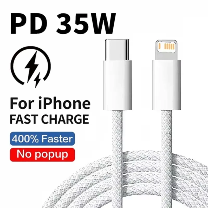 35 W Schnelllade-PD-Kabel für iPhone 13 14 Pro Max 11 12 Mini X XR XS Max 7 8 Plus Schnelllade-USB-C-Datengeflochtene Kabel 1 m 2 m