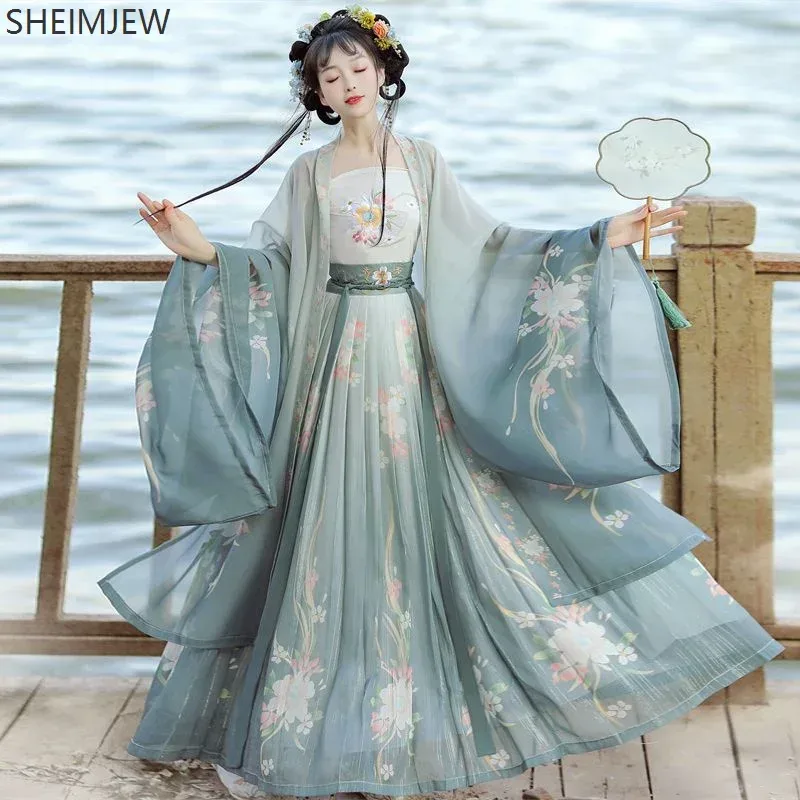 Traditionelles Hanfu-Kleid mit Song-Dynastie-Stickerei und Farbverlauf für Damen, altes chinesisches Bühnenkostüm, Tanz-Hanfu-Prinzessinnenkleid