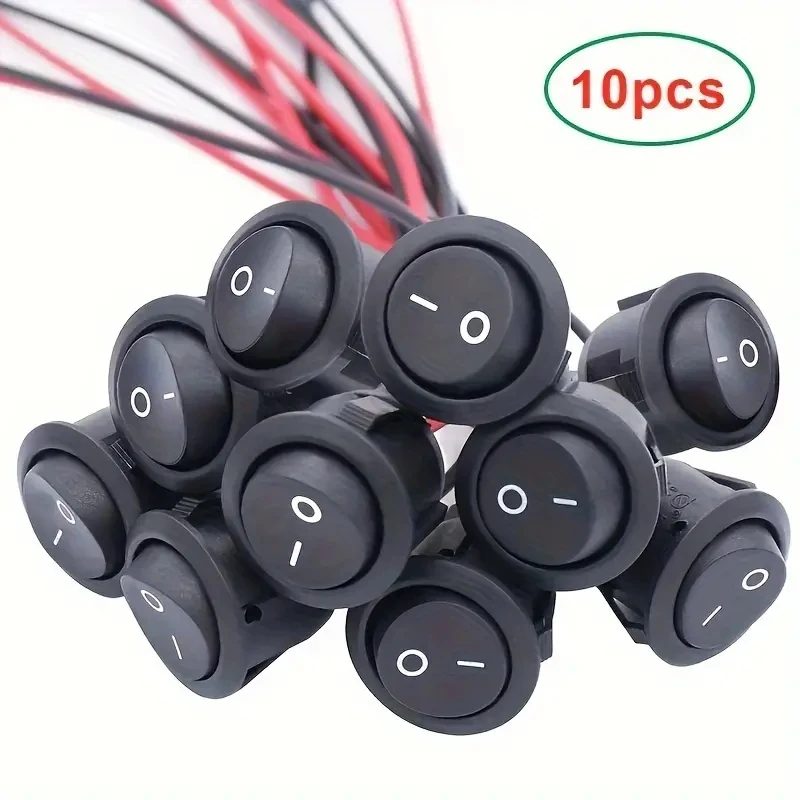 2/5/10er Pack Mini-Rund-Kippschalter, 20mm SPST Ein/Aus-Typ 12V DC Stromversorgung - Einfach zu installieren, langlebige Nylon- und Messingklemmen, enthalten #   187 Drahtleitung