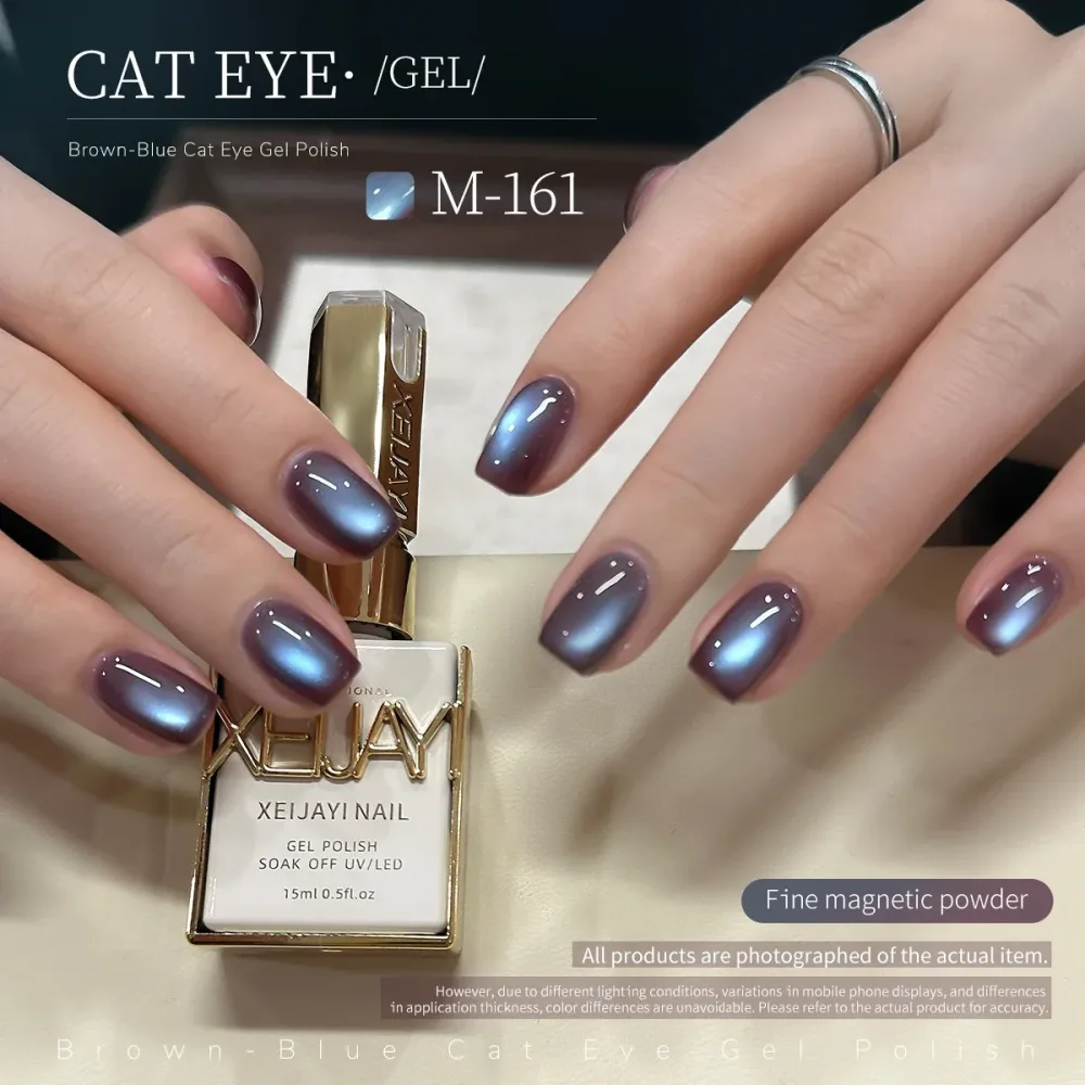 1 Stück 15ML Braun-Blaues Nagelgel Katzenaugen-Effekt Semi-Permanentes UV-LED-Nagelgel für Nagelstudios und DIY-Nagelkunst im Frühling und Sommer