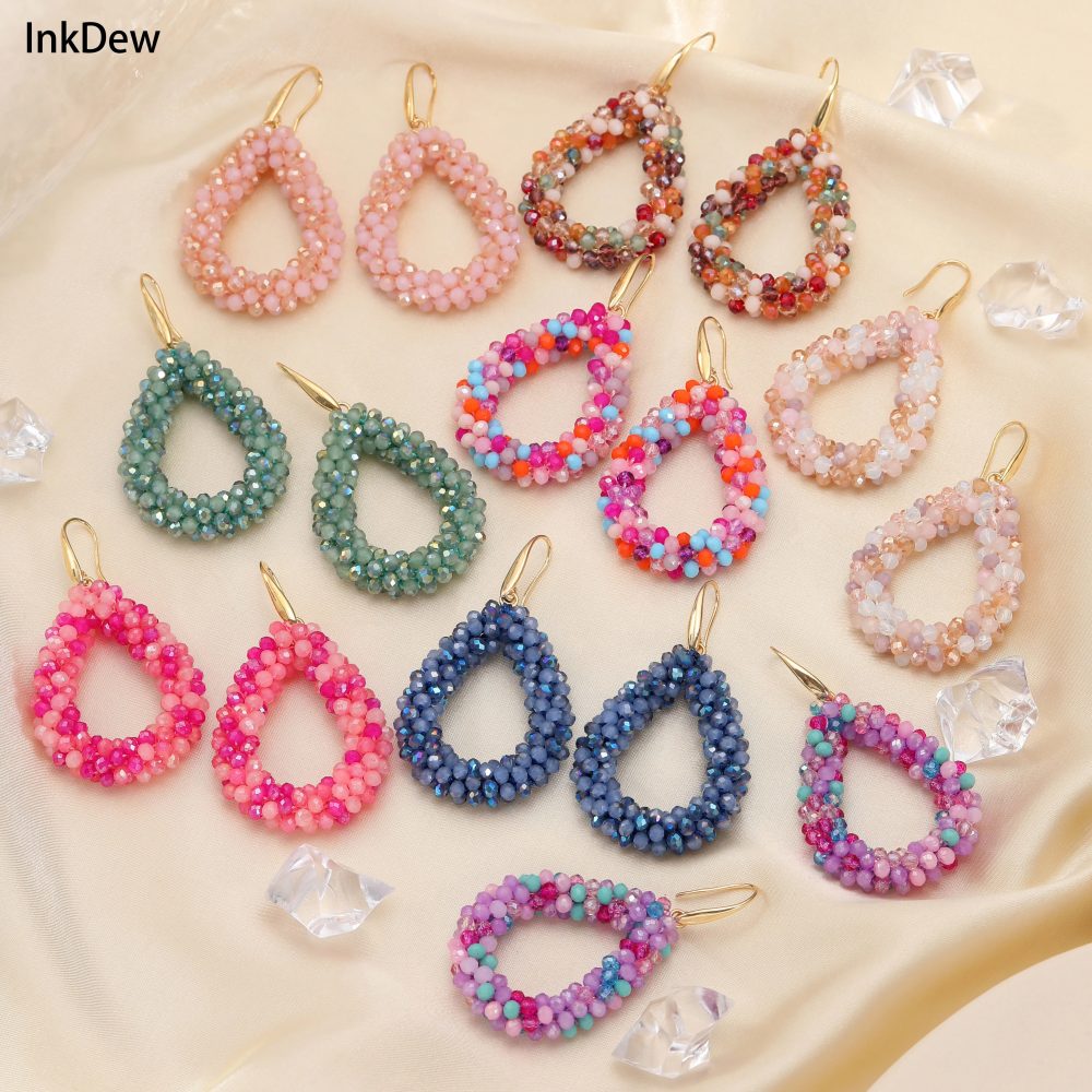 INKDEW Mischfarbe Große Tropfen Ohrringe Bunte Perle Handgemachte Threading Kristall Ohrringe für Frauen Geschenk Wasser Tropfen Schmuck EA004