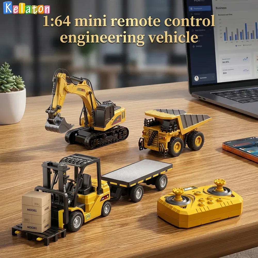 1:64 Bluetooth Fernbedienung Kran und Gabelstapler Zwei-in-Eins Desktop Mini Legierung Spielzeugauto mit Anhänger Weihnachtsgeschenk in Farbbox