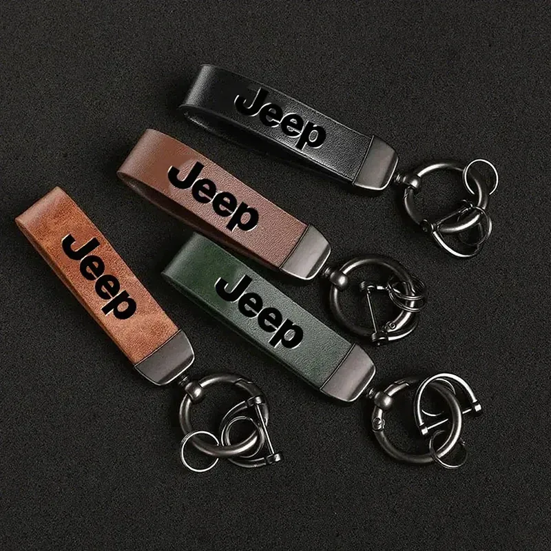 Auto Vintage Leder Schlüsselanhänger Ring Zinklegierung Kette Schlüssel für Jeep Wrangler Grand Cherokee Compass Wagoneer Gladiator Avenger JK