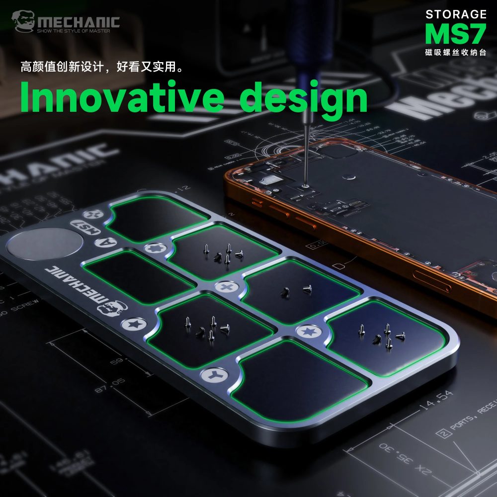 MECHANIC MS7 Schrauben-Magnetablage aus Aluminiumlegierung, Magnetische Schrauben-Aufbewahrungsmatte für Handy-Reparatur und Werkzeugaufbewahrung