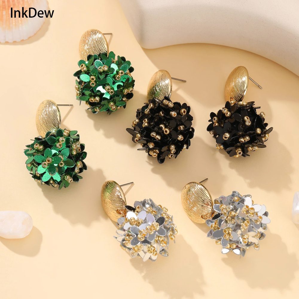 INKDEW Blütenblatt Perlen Große Runde Tropfen Ohrringe Für Frauen Lange Ohrringe Handgemachte Mode Schmuck Geschenk boho EA153