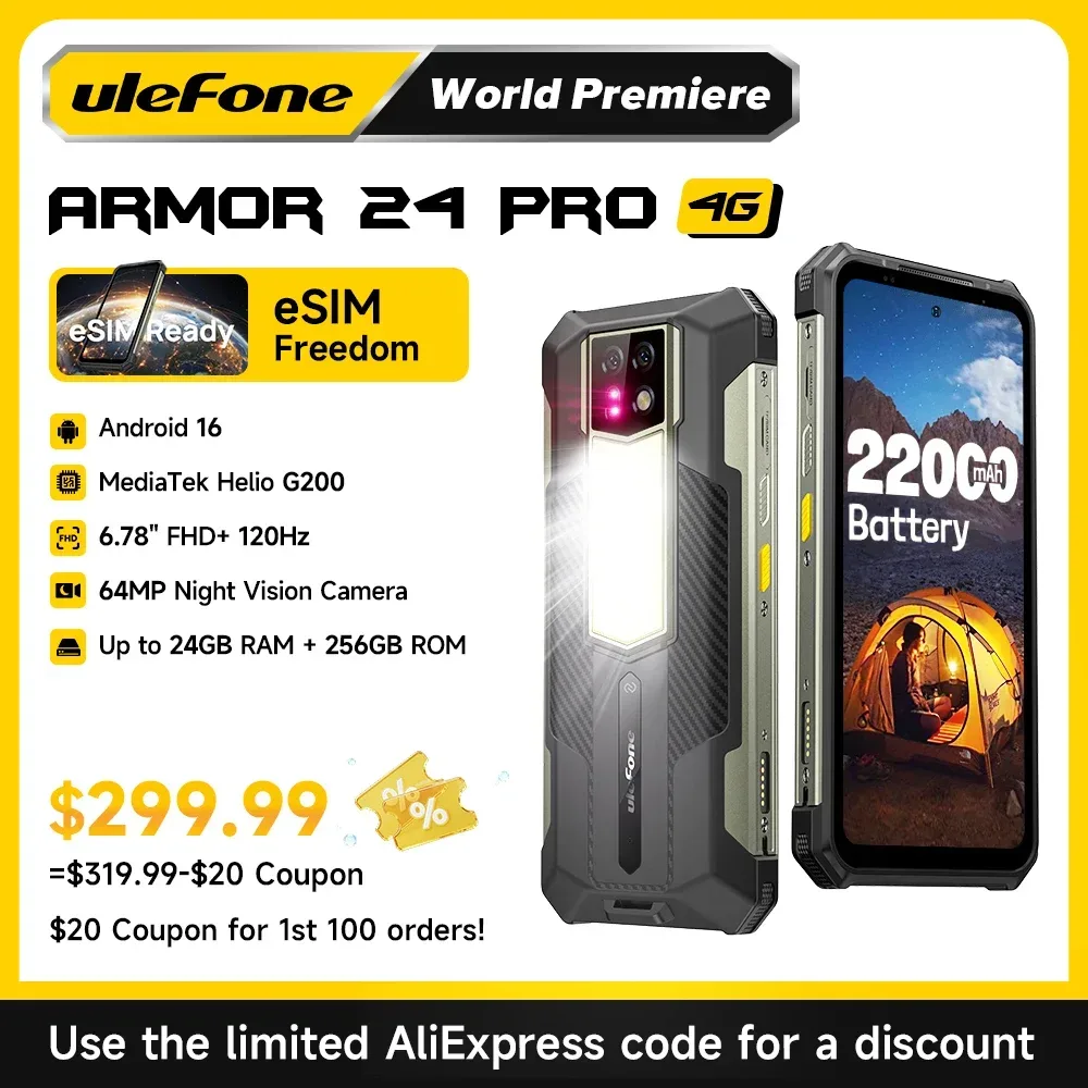 ?eSIM?Ulefone Armor 24 Pro Robustes Smartphone 22000mAh Helio G200 6.78
