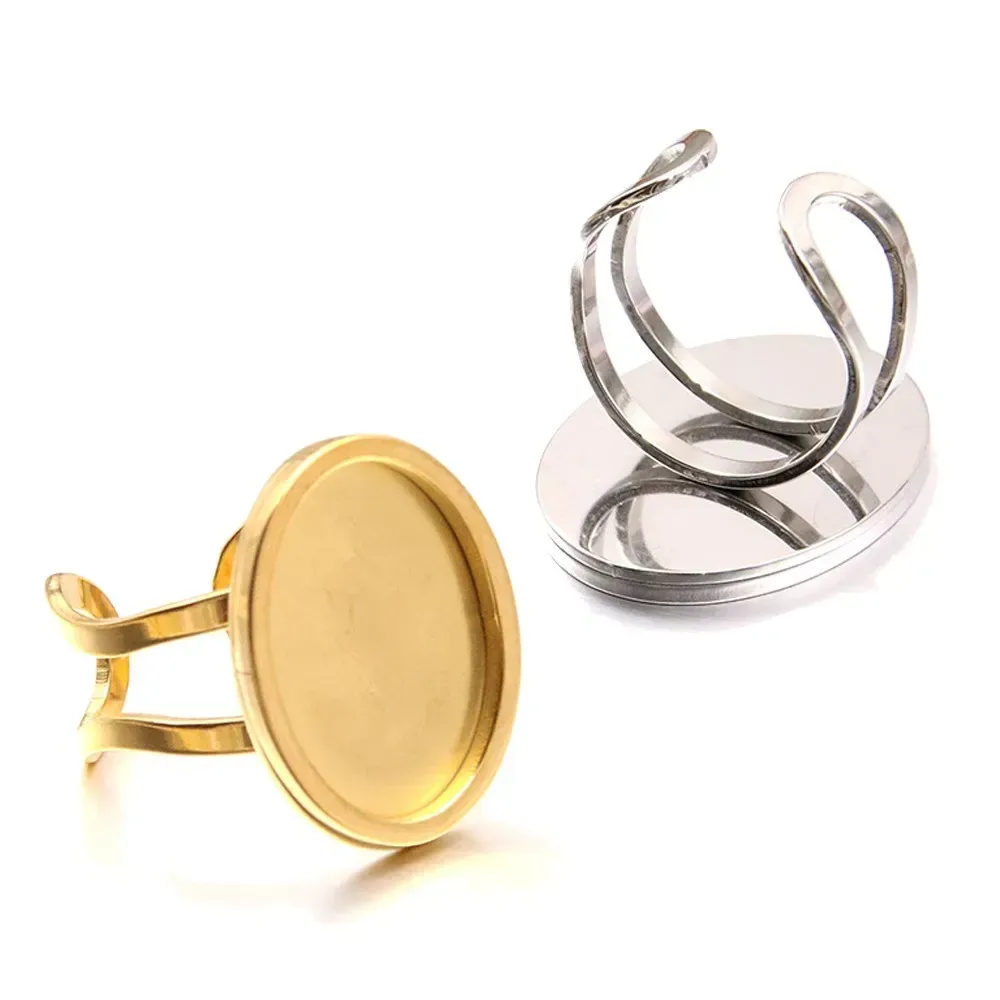 2 Stück goldene ovale Cabochon-Ringrohlinge, Basisfassungen aus Edelstahl, Tablett für selbstgemachte verstellbare Fingerringe, Schmuckherstellungszubehör