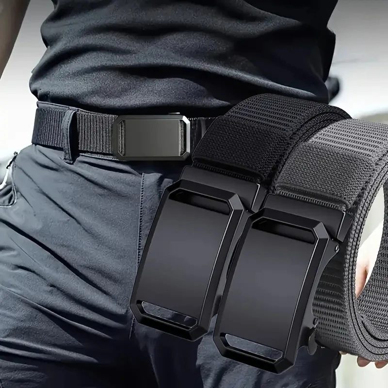 Neuer Gürtel mit automatischer Schnalle, Canvas, taktische Arbeitskleidung, lässiger Outdoor-Militär-Trainingshosengürtel für Herren