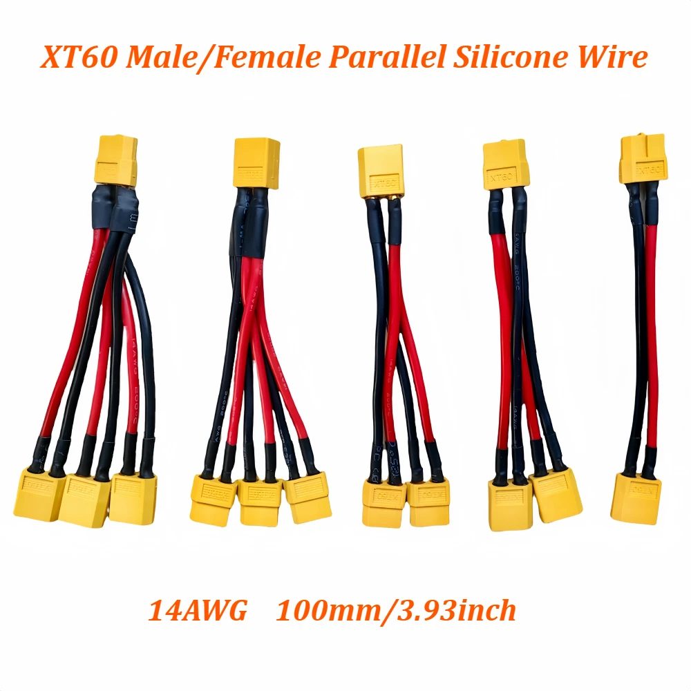 XT60 Parallel-Batterieanschluss, 3-Wege, 14 AWG, Silikondraht, männlich/weiblich, Dual-Verlängerung, Y-Splitter, 100 mm, für Batterieladegerät, Motor
