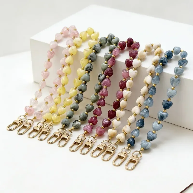 Modische Acryl-Handykette mit Herzanhänger, Perlen-Telefonband, Handy-Hängeschnur für Damen, Schmuck