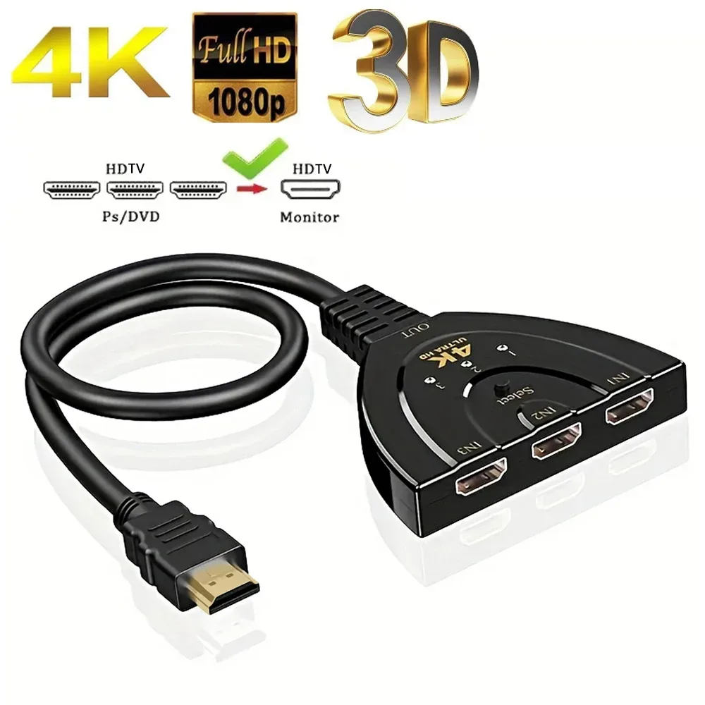 4K * 2K 3 Port HDTV-kompatiblen Switch 4K 3D Video Switcher KVM Splitter 3 Eingang 1 Ausgang Port Hub für Xbox PS4 DVD PC Laptop TV