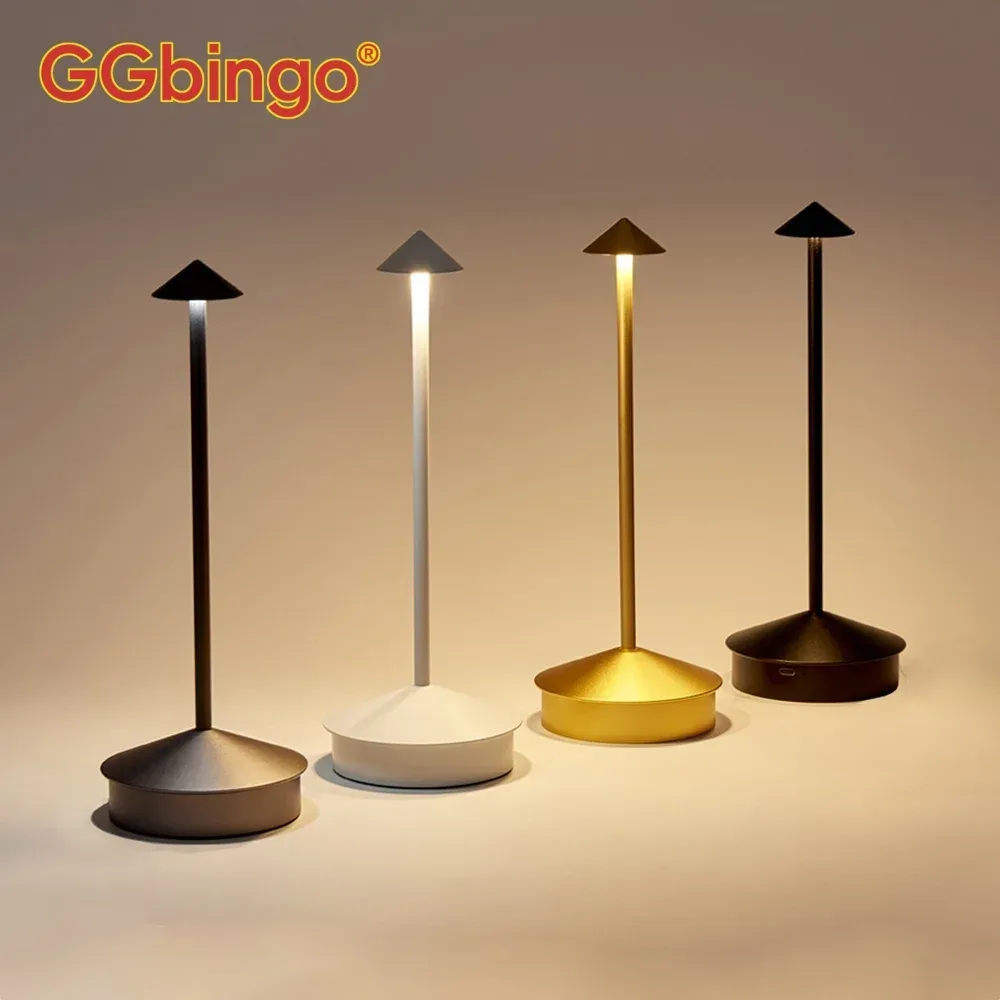 GGbingo LED-Tischlampe, wiederaufladbar, Touch-Sensor, kabellose Schreibtischlampe, 3 Farben, kreatives Ambiente-Licht für Nachttisch, Bar, Raumdekoration, Nachtlicht