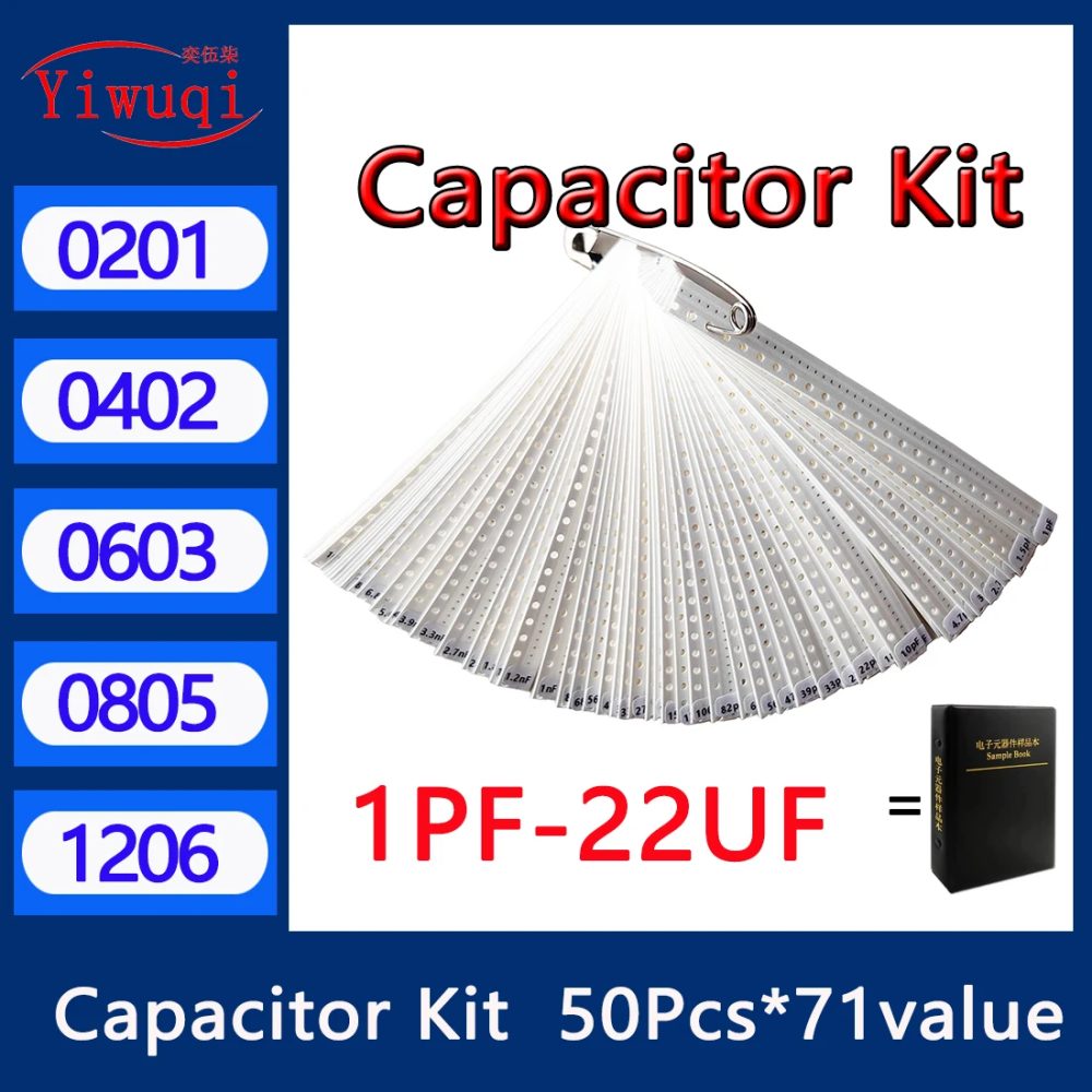 Kondensatorsatz 0201 0402 0603 0805 1206 SMD Kapazitätspaket jeder Wert * 50 Stück Musterset Kondensator 1nf 10nf 100nf 1uf 10uf 22uf