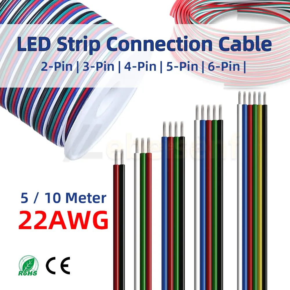 Farbiges LED Streifen Verlängerungskabel 5/10M 22AWG 2-6Pin passend für 3528 5050 RGB RGBW CCT Streifen, Verbindungskabel DIY Schrank Küche Kleiderschrank Zubehör LED Lichtleiste