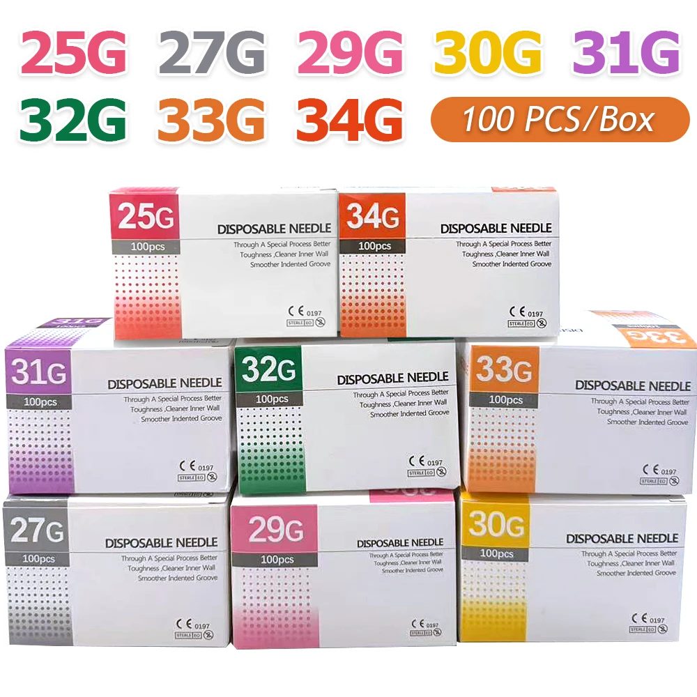 100 Stücke 25G 27G 29G 34G 33G 32G 31G 30G Schmerzlose Kleine Superfeine Schönheit Nadel Einweg Injektion Piercing Nadeln 1,5/4/6/13mm