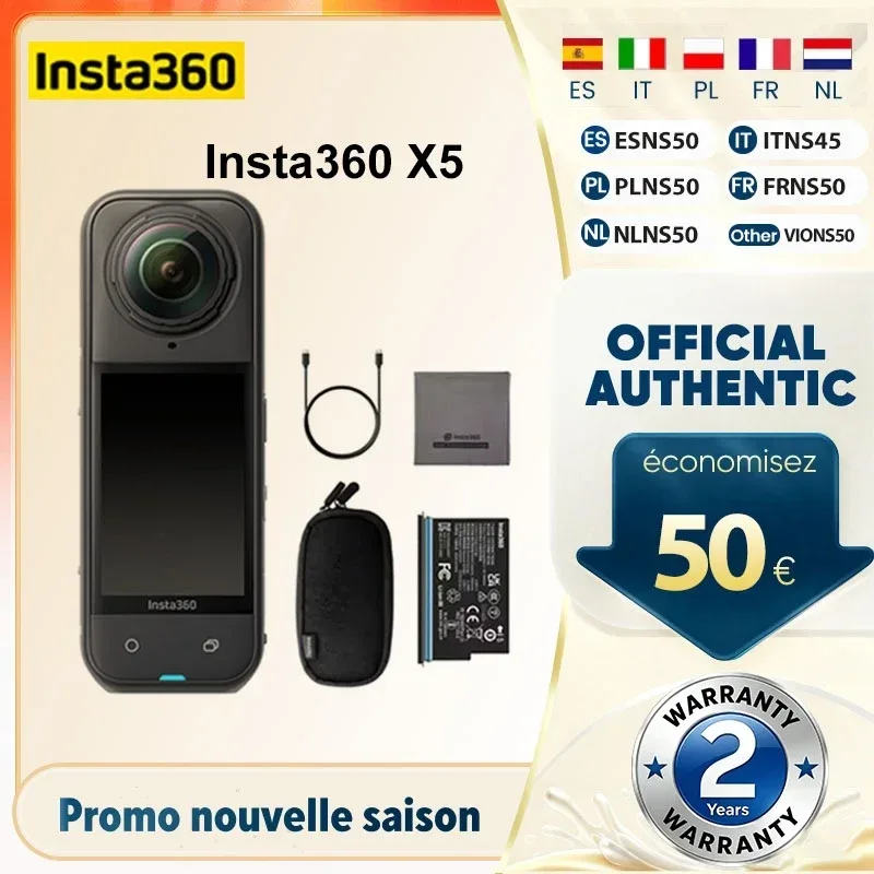 Insta360 X5 360 °   8K Wasserdichte Kamera für Schwachlicht mit Unsichtbarem Selfie-Stick-Effekt Austauschbare Linse 3-Stunden-Akku