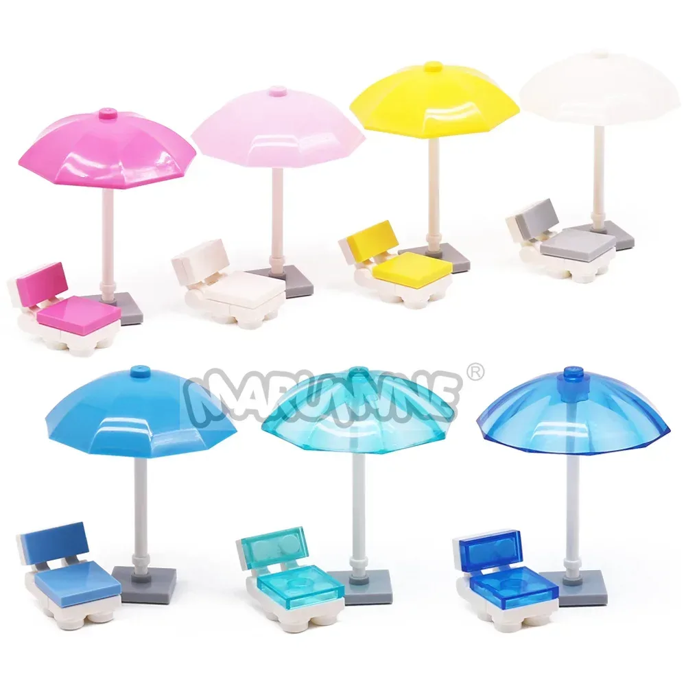 Marumine 48 Stück MOC-Bausteine, Zubehör, Regenschirme, Stühle, kompatibel mit 4094 3068 4095 City Street View Ziegelteilen