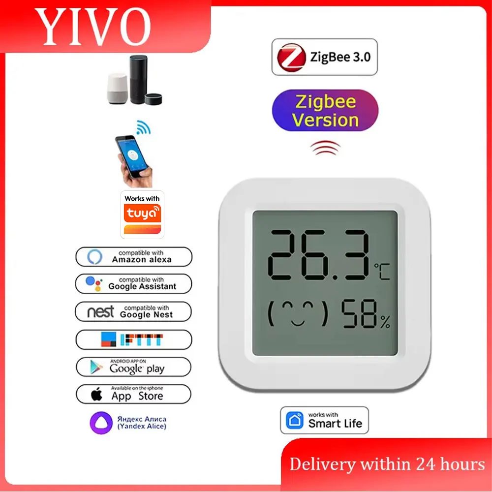 Zigbee 3.0 Temperatur- und Feuchtigkeitssensor, APP-Fernbedienung, Thermometer über Tuya Smart Life für Smart Home, funktioniert mit Yandex Alexa