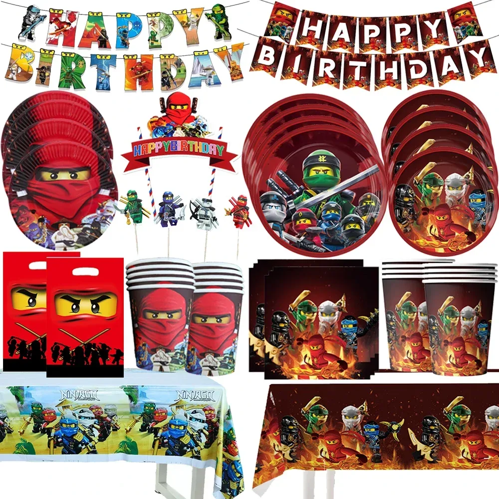 Cartoon Ninja Themen-Geburtstagsparty-Dekorationen Niedliche Ballons Teller Banner Geschirrset für Babyparty-Geschenke Kindergeschenke
