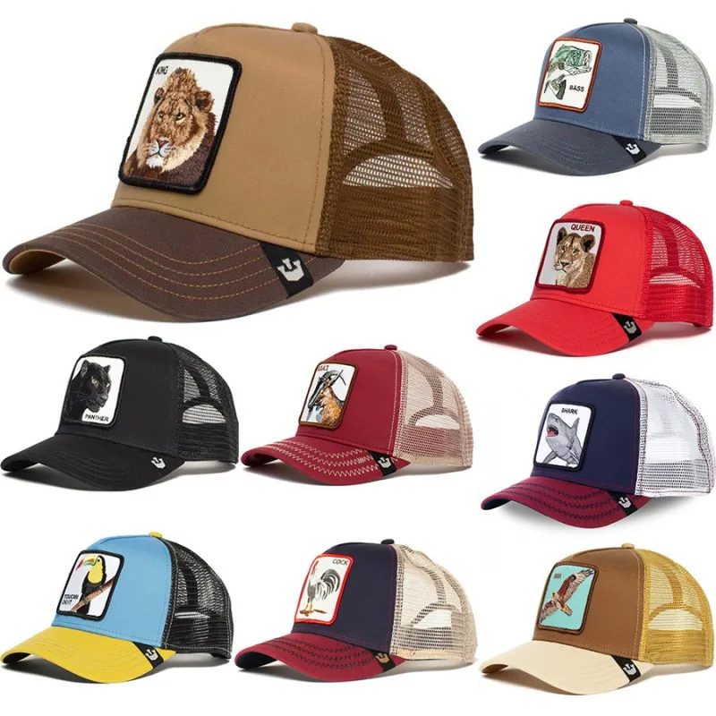 Tier-Baseball-Cartoon-Stickerei-Truckermütze: Schwarzer Panther, Tiger, Wolf ? Leichte und verstellbare Mesh-Kappe