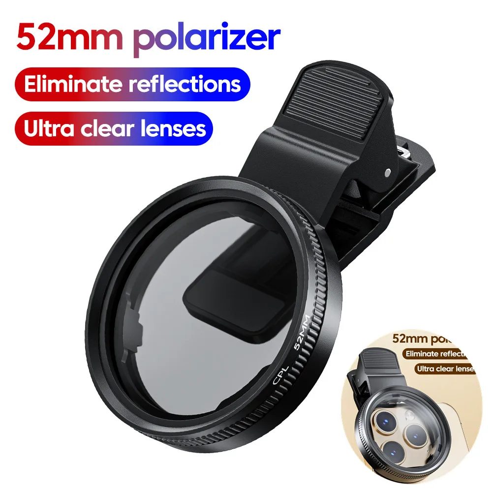 52 mm CPL Universal mit Clip-Handyobjektiv, kreisförmiger Polarisationsfilter für iPhone, Samsung, Smartphones