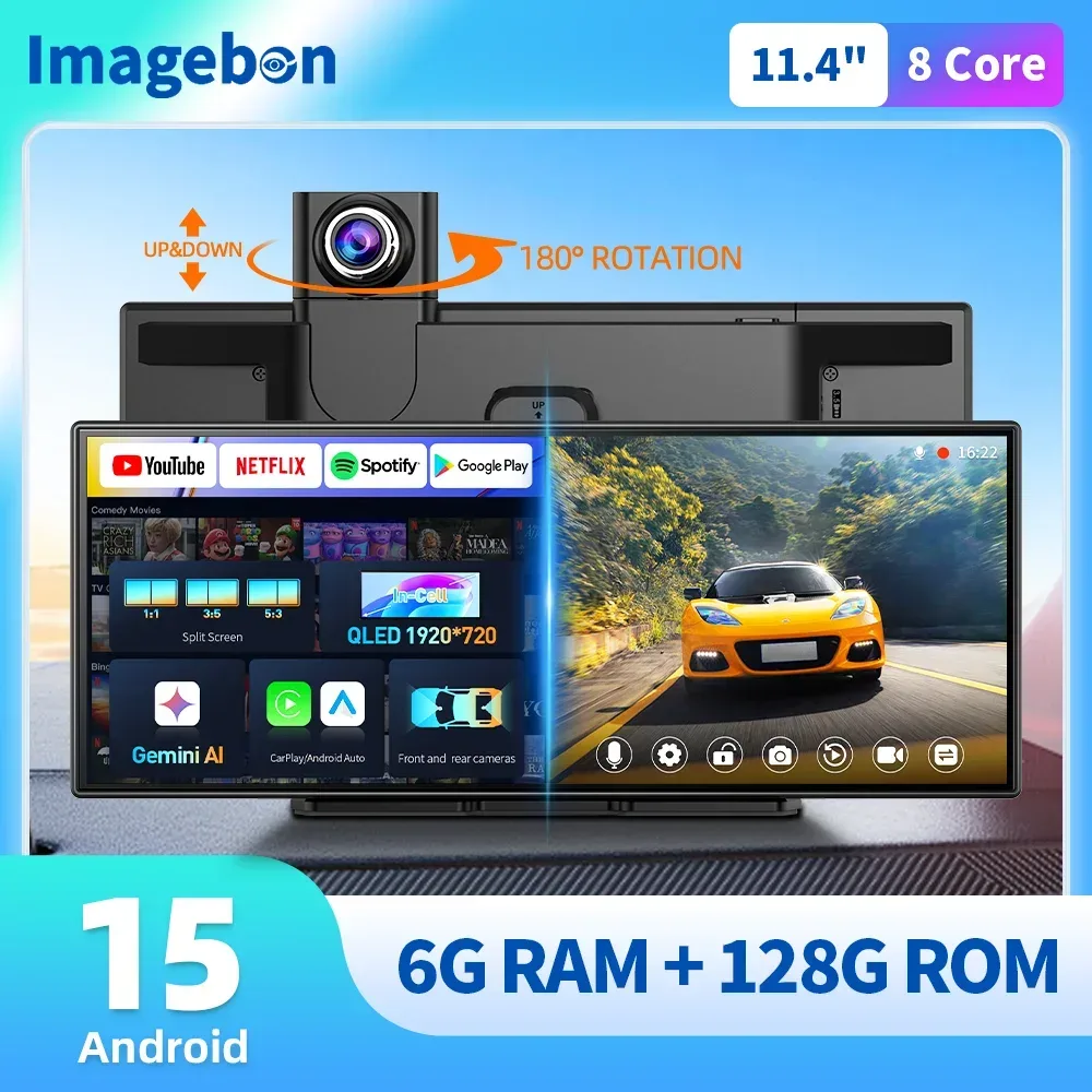 Imagebon P70Plus 11,4 Zoll Android 15 6+128G CarPlay & Android Auto Dashcam Dual WiFi Google Play DVR Smart Split-Screen Dashcam