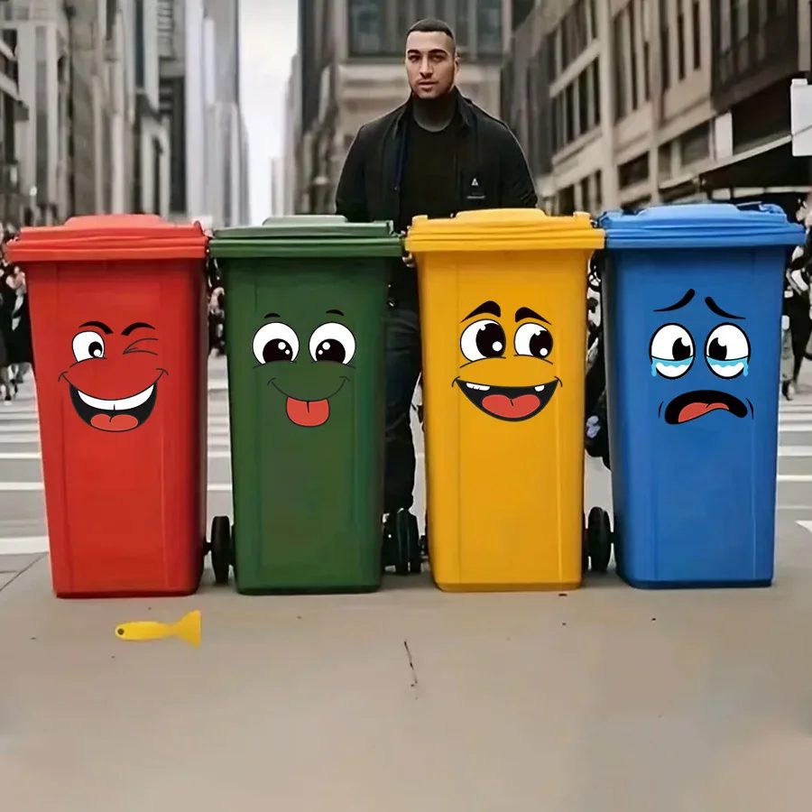 4 Blatt/Set Cartoon-Gesichtsaufkleber, selbstklebend, kompatibel mit Kunststoffoberfläche, Heimdekoration, geeignet für Mülleimer, WC-Dekoration