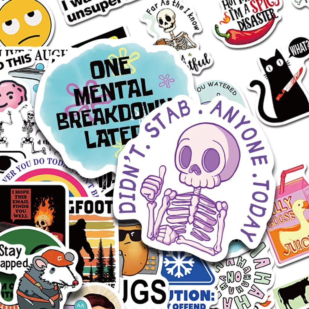 100 Stück Cartoon Snarky MEME Aufkleber Aufkleber für Telefon Scrapbook Skateboard Koffer Kühlschrank Graffiti Ästhetische Aufkleber