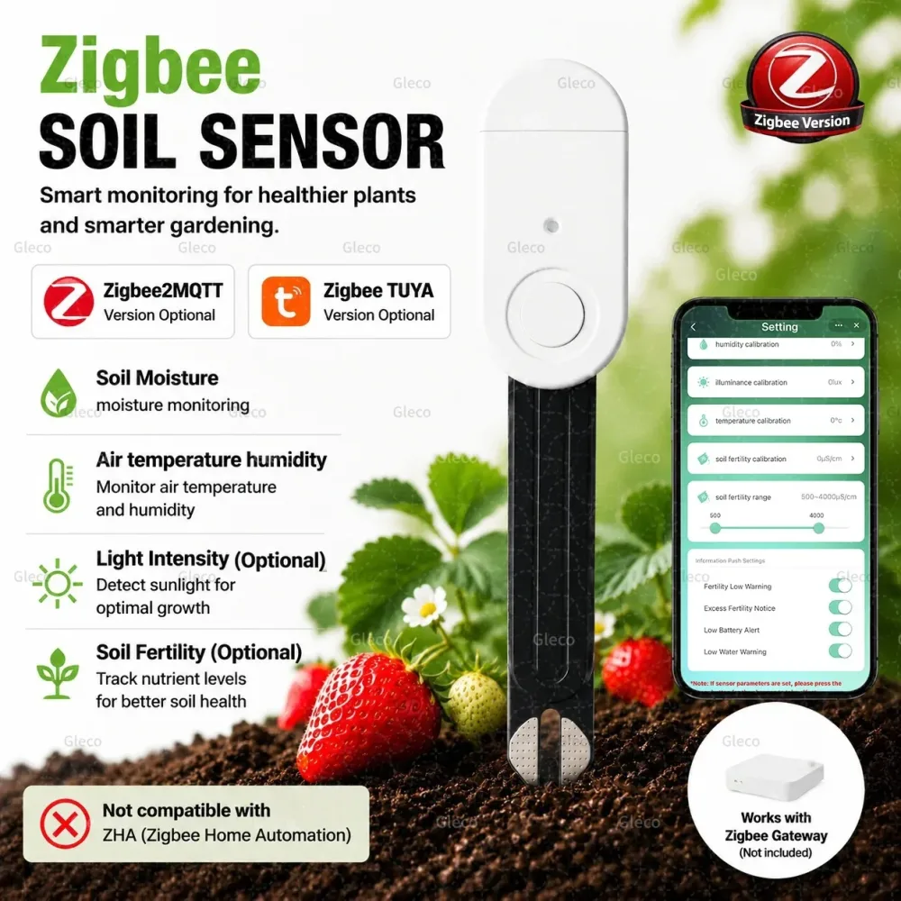 Zigbee Bodensensor, Feuchtigkeits- und Temperaturmessgerät, Fruchtbarkeits- und Lichttester für Tuya Smart Life Z2M Home Assistant Automation