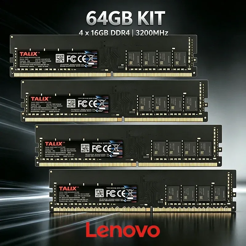 Lenovo TALIX RAM 64GB Kit (4x16GB) DDR4 3200MHz PC4-25600 UDIMM 288-Pin Desktop-Speichermodul für Gaming-PCs und Workstations