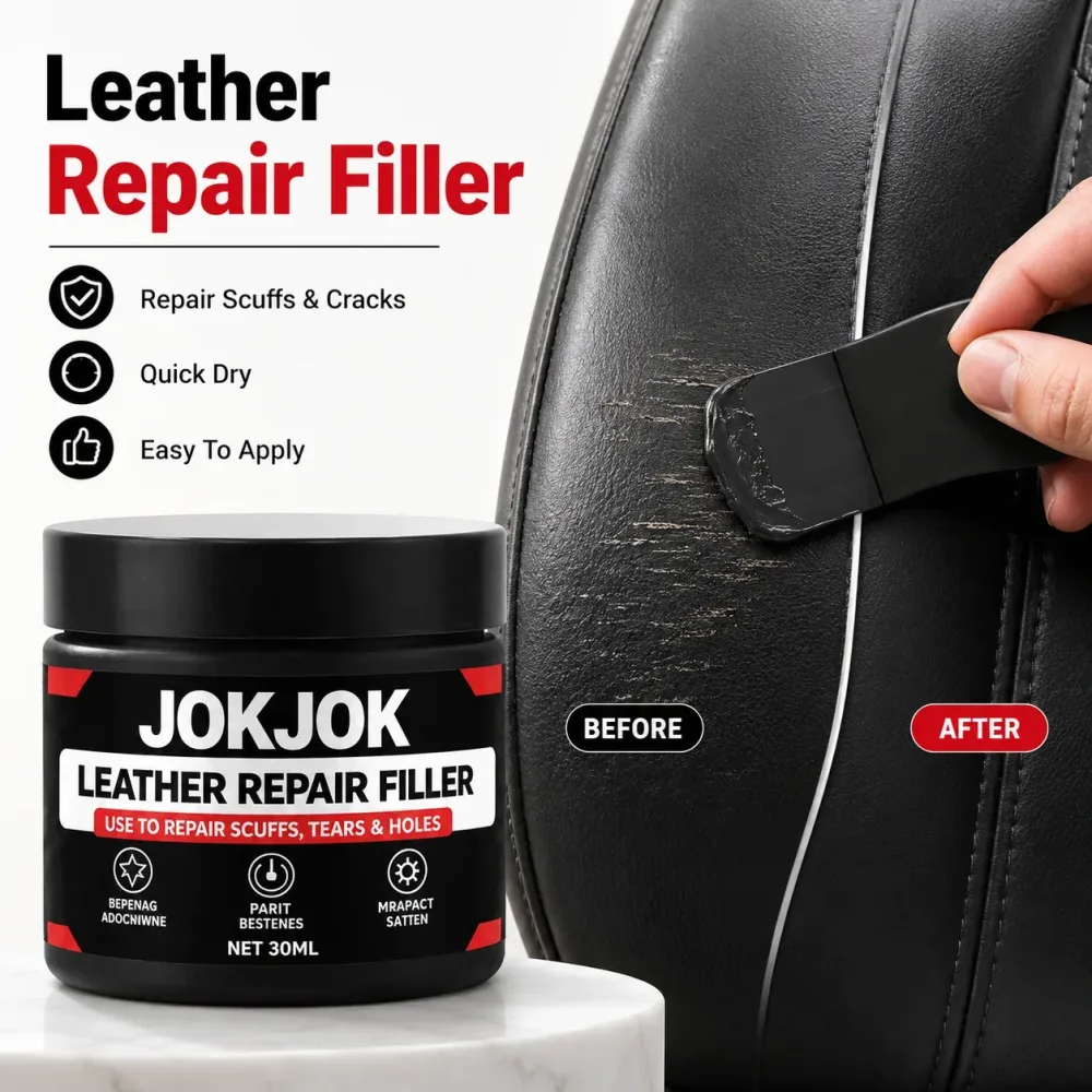 JOKJOK Lederreparaturfüller, 30 ml, schwarze PU-Vinylpaste für Autositze, Sofas, Schuhe, zum Ausbessern von Kratzern, Rissen, Schrammen und Löchern