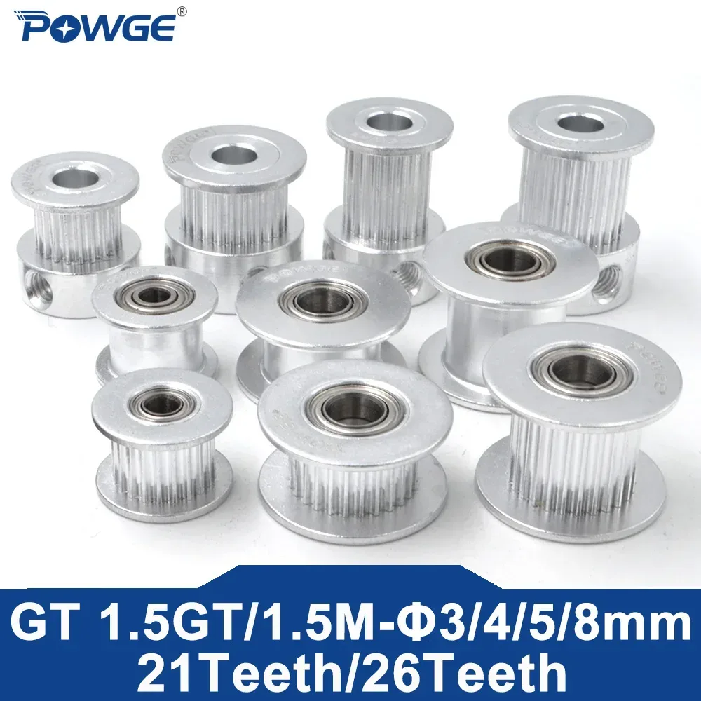 POWGE GT 21 26 Zähne 1.5GT 1.5M Zahnriemenscheibe Umlenkrolle Bohrung 3/4/5/8mm für Riemenbreite 6/9/10mm 21T 26T kleiner Spielraum 3D-Drucker