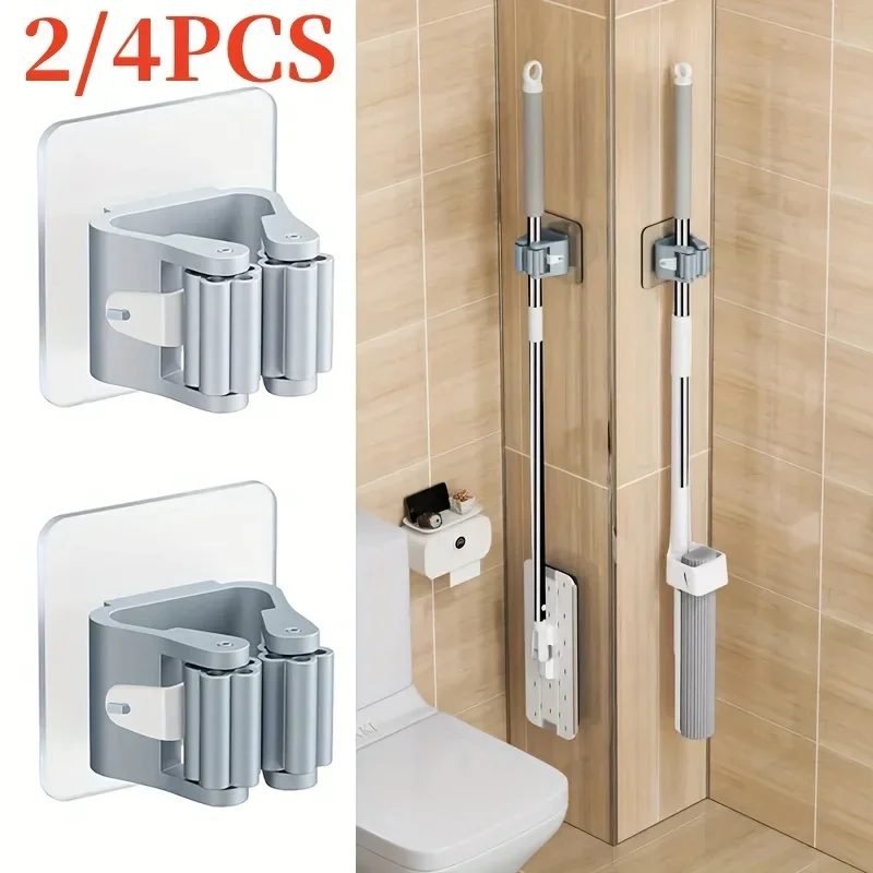 Wandregal für Zuhause, Badezimmer-Duschhalterung, Aufbewahrung, spurloser Haken, Mopp-Organizer, wasserdichter Besenhalter