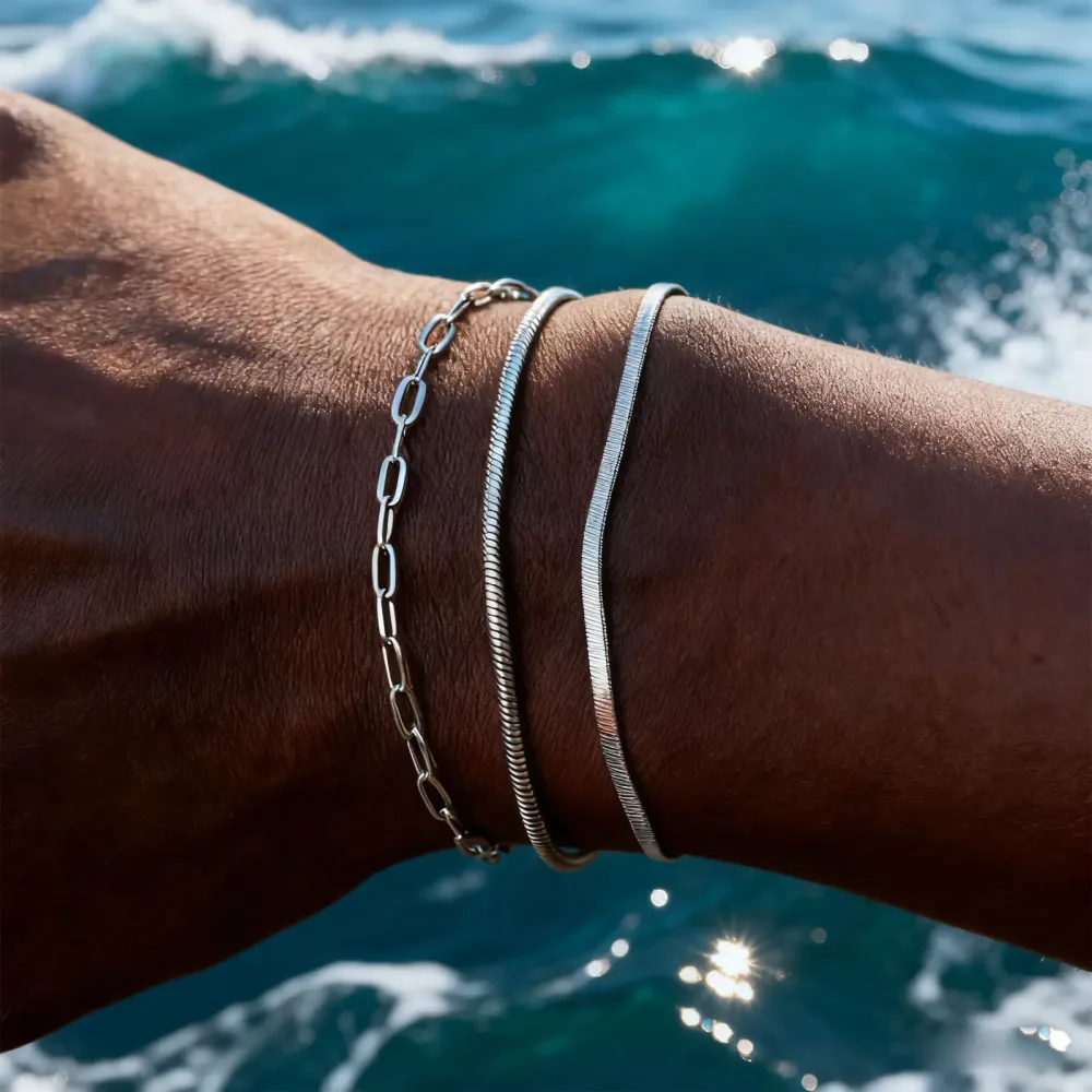 3-teiliges dünnes Kettenarmband für Herren, nie verblassendes verstellbares Armband aus Edelstahl, minimalistisches Hip-Hop-Schmuckgeschenk