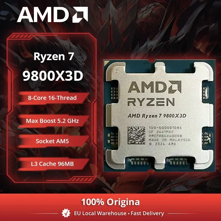 AMD Ryzen 7 9800X3D 8-Kern-Prozessor, 5,2GHz Max Boost, 96MB L3 Cache, 120W TDP, Sockel AM5, Kein Kühler im Lieferumfang enthalten