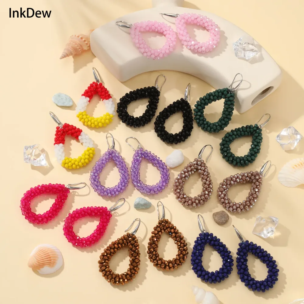 INKDEW Neue Mode Wasser Tropfen Ohrringe für Frauen Facettierte Perlen Handgemachte Kristall Große Lange Ohrringe Schmuck Vintage boho EA004