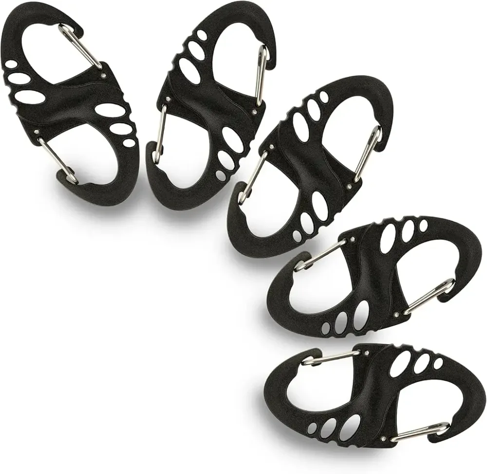 5 Stück Mini-Karabinerhaken für Reißverschluss, kompakte Schnalle, Schlüsselanhänger, Kunststoff, Doppelfeder, Karabinerhaken, Schlüsselanhänger, Outdoor, Camping, Wandern, Werkzeug