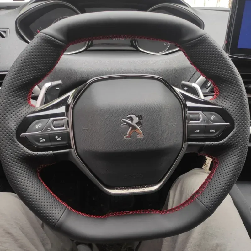 DIY Kunstleder handgenähte Auto-Lenkradabdeckung für Peugeot e-208 2020 508 208 2019 2020 3008 4008 5008 2016?2019