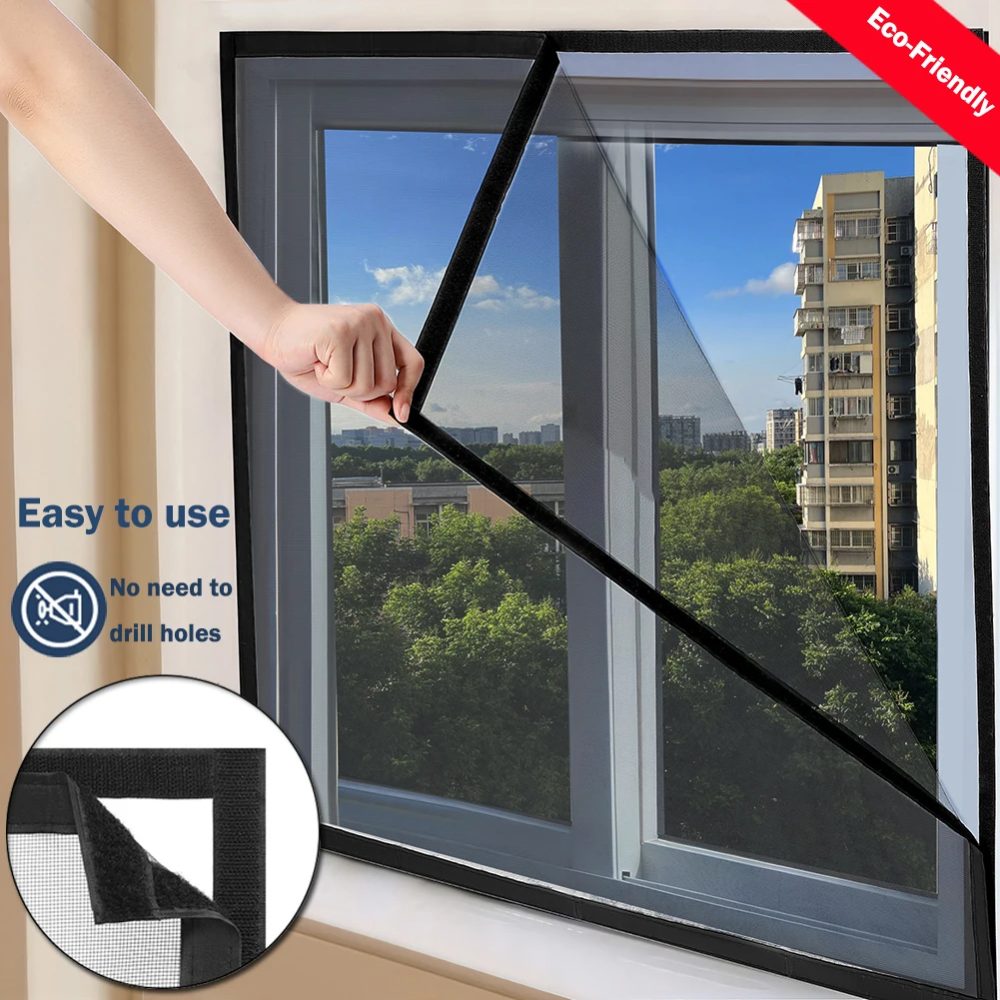 Schwarzes Fenster-Moskitonetz, selbstklebend, Anti-Mücken-Fenstergitter, Netz, Anti-Insekten-Luft-Tüll, unsichtbare Mücken und Fliegen