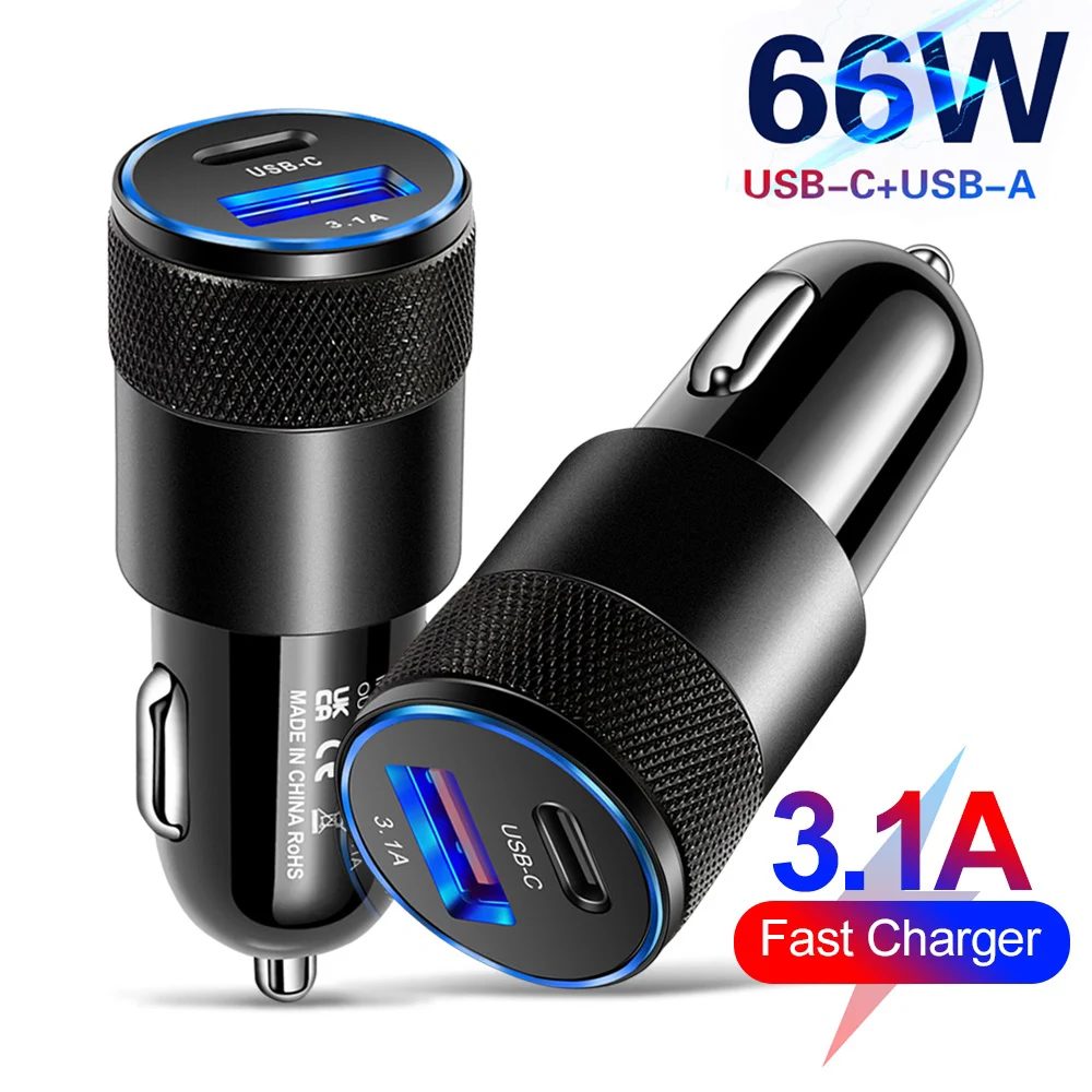 66W USB Auto Ladegerät Typ C Schnelle Lade Telefon Adapter Für Xiaomi Huawei PD Telefon Ladegerät Auto Adapter buchse Zigarette Leichter