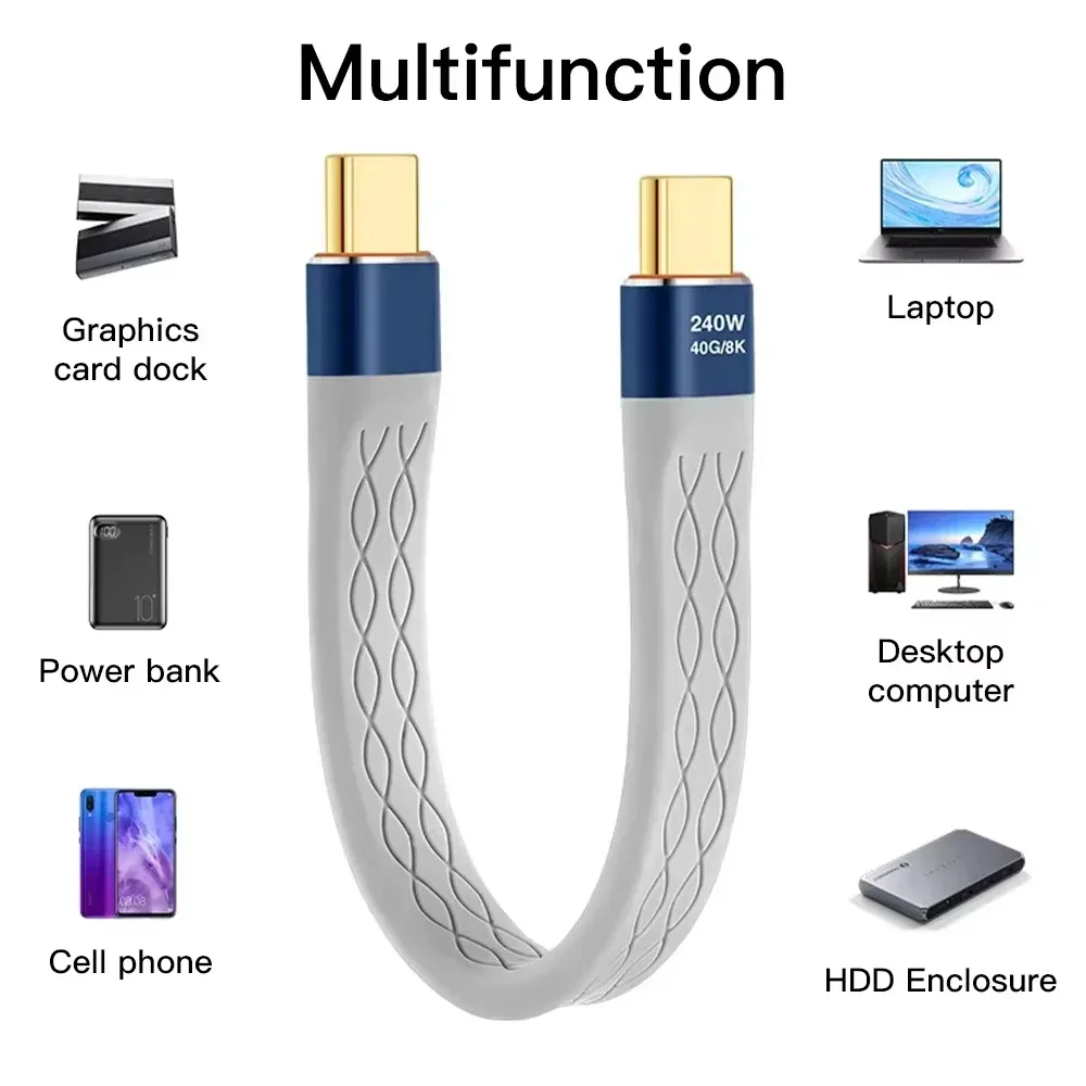 Typ-C auf Typ-C 240 W kurzes Kabel, schnelles Laden, USB-C-Kabel, 40 Gbit/s Datenübertragung, 8K flaches, schlankes FPC-Datenlade-Verlängerungskabel ?