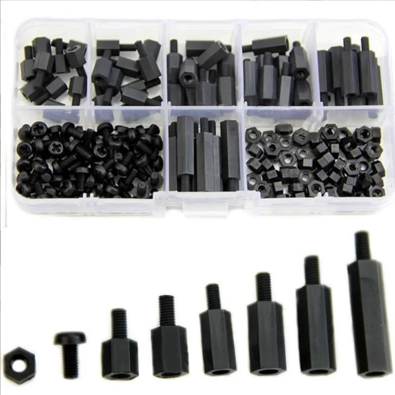 180Pcs M3 Mixed Weiblich Männlich Hex Abstand Schrauben Set Nylon Standoff Spacer Spalte Für PCB Motherboard Feste Kunststoff Holz schrauben
